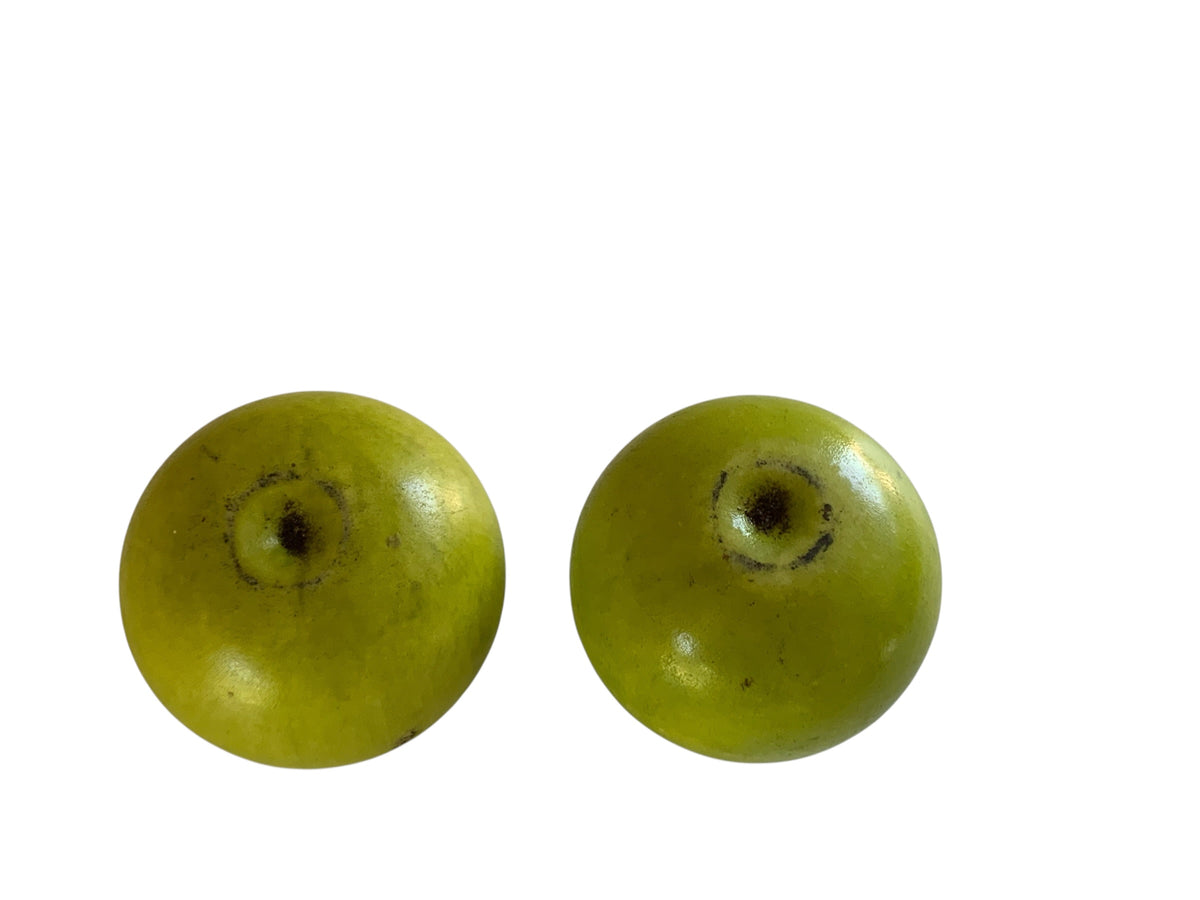 Pair Vintage Italian Alabaster Green Apples w/Wood Stem