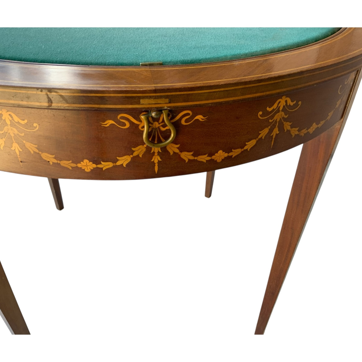 Antique Rare English Sheraton Revival Mahogany & Marquetry Circular Pivoting-Center Games Table 19th Century