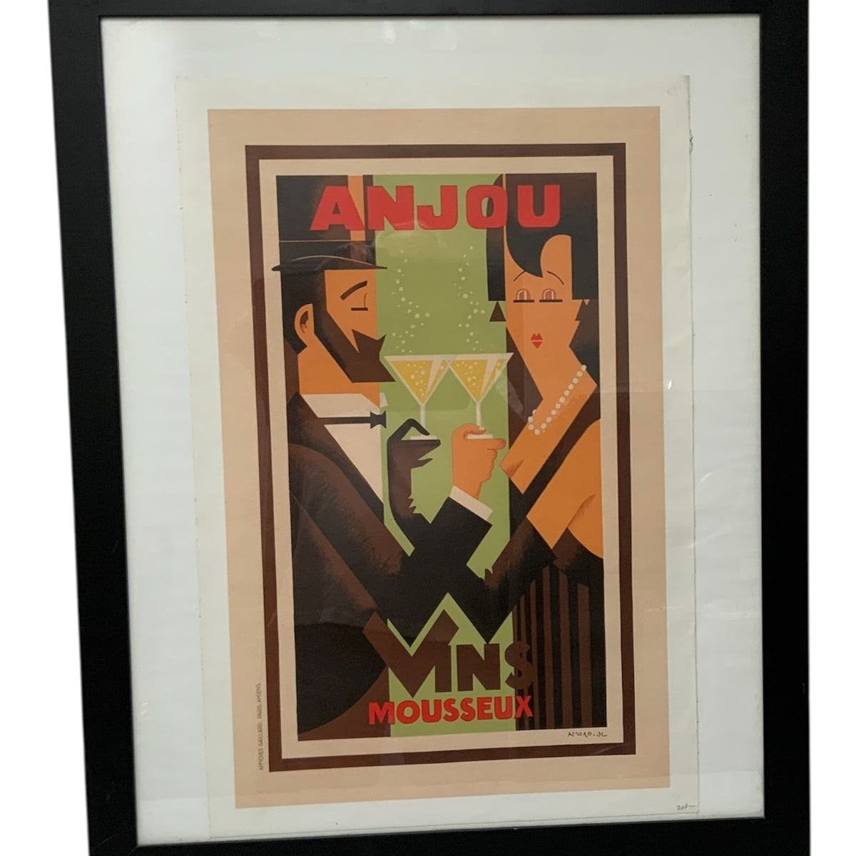 Vintage Amoro “Anjou Vins Mousseux” French Art Deco Lithographic Advertising Poster France c. 1932