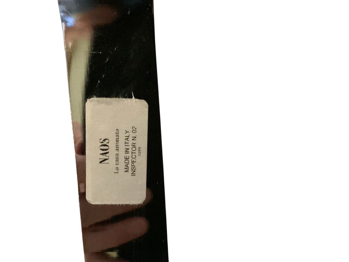 Naos La Casa Animata Black Leather Ottoman on Chrome Frame Italy 1998