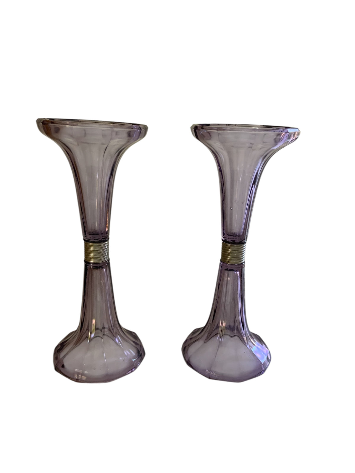 Antique Pair Art Deco Amethyst-Tinted Glass Shelf Risers Stands USA 1920s-1930s