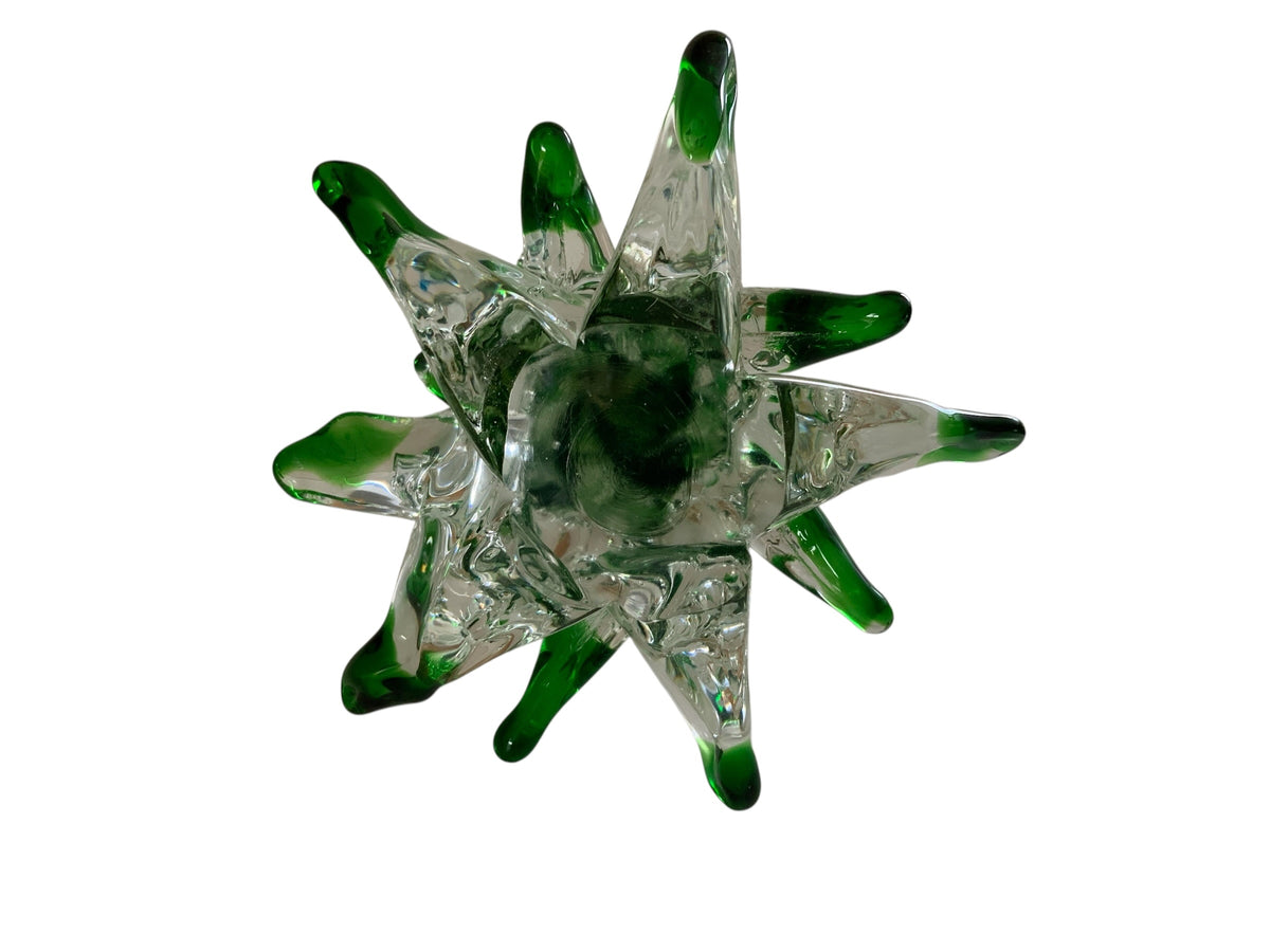 Vintage Italian Murano 8" Hand Blown Glass Clear Body Christmas Tree Green Tipped Boughs Made in Italy 1970s-1980s