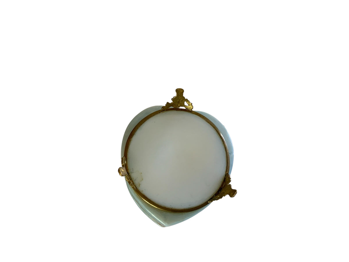 Antique French Enameled Opaline Gilt Ormalu Hand Painted Courting Scene Trinket Box c1900