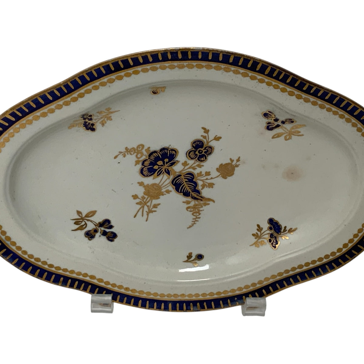 Antique 18th C. Caughley Salopian Porcelain Dresden Flowers 9" Oval Dish England c. 1785–1790