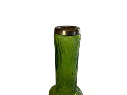 Antique Kralik / Franz Welz Bohemian Green Art Glass Vase Spiral Optic Base 7" Czech 1900-1920