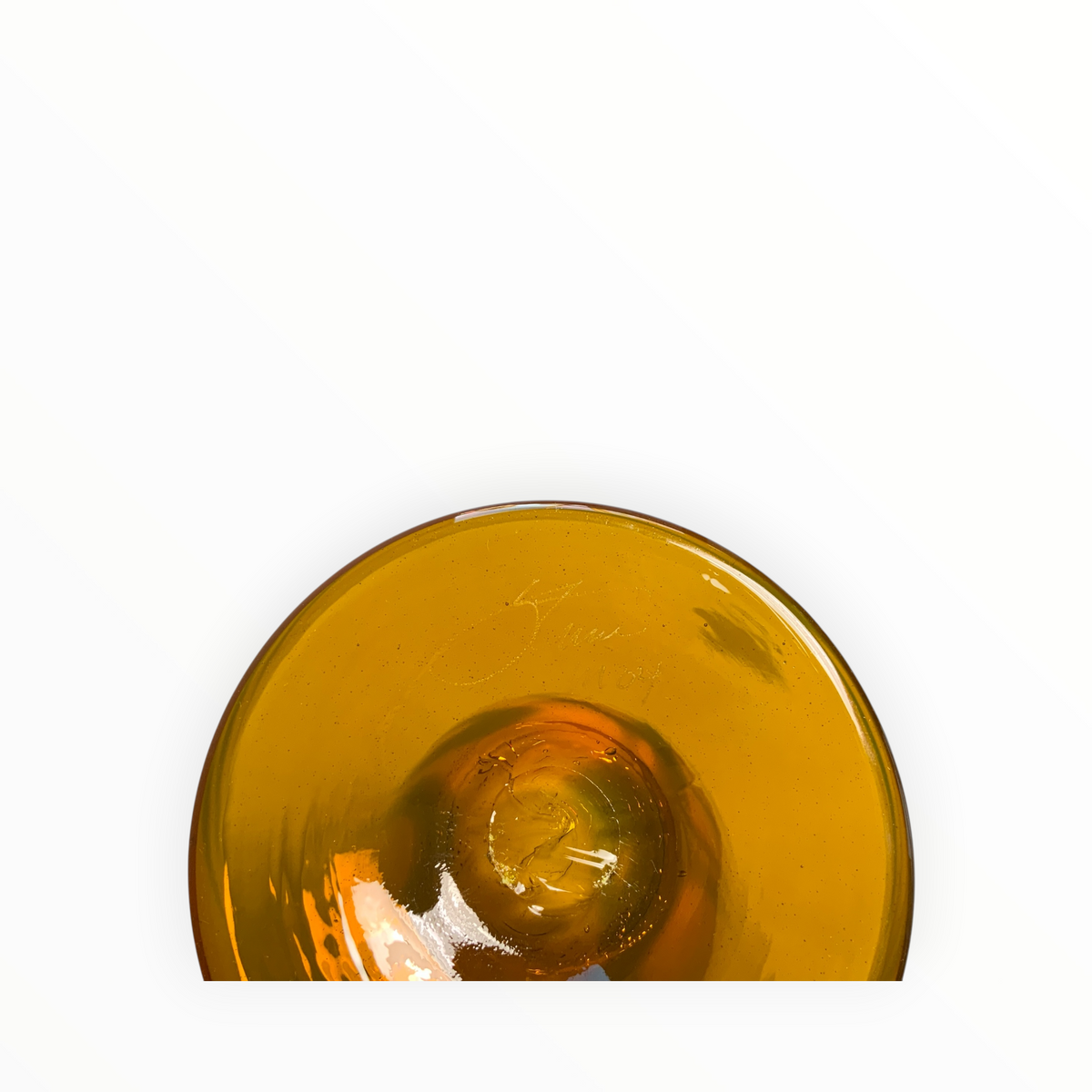 Rick Strini Signed 2004 Hand-Blown Art Glass Vase 11.25" Yellow, Amber & Green Botanical Design USA