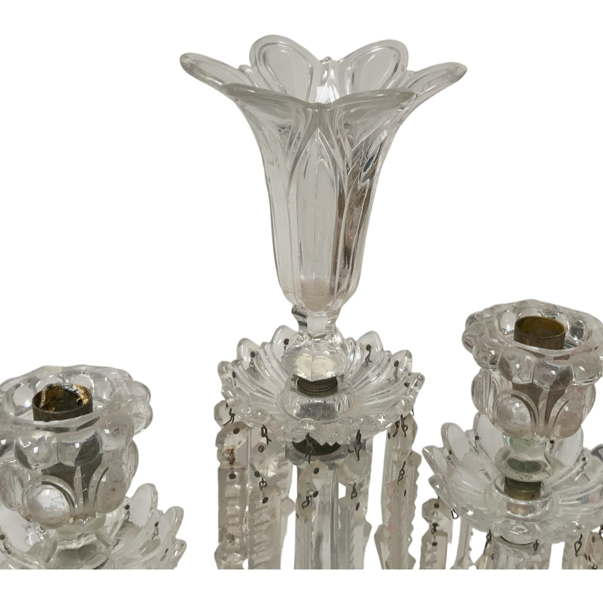 Vintage Pair 14" Modular Crystal 3-Light Candelabras Threaded European Lead Crystal Complete with Prisms