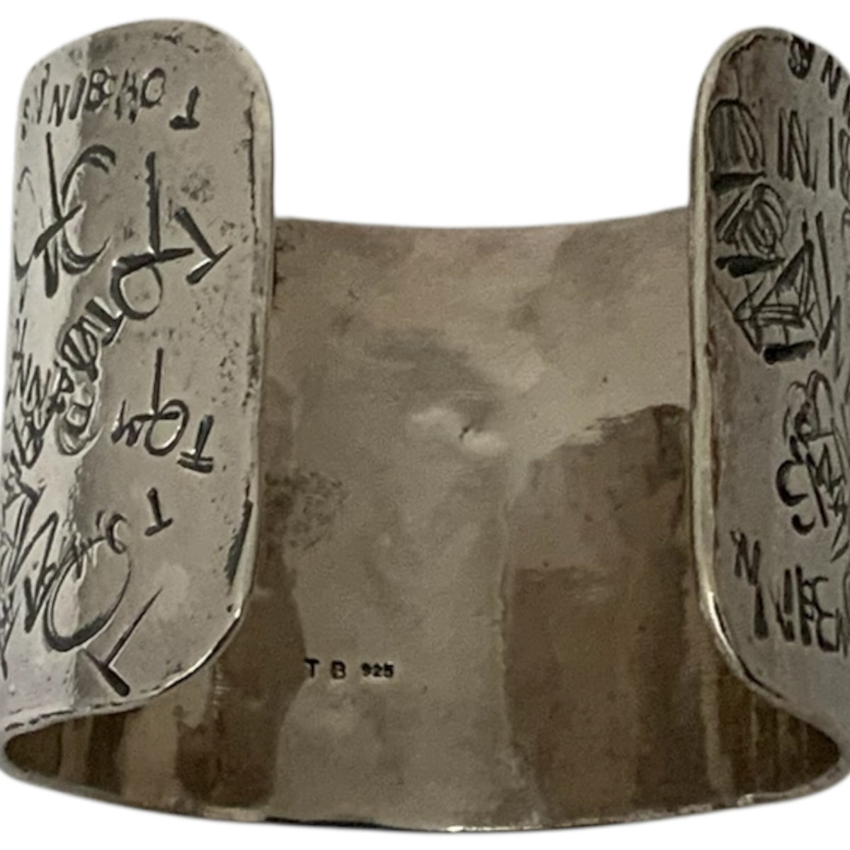 Attributed to Tom Binns Sterling Silver Abstract Typography Wide Cuff Bracelet TB .925 103g USA c. 2000s