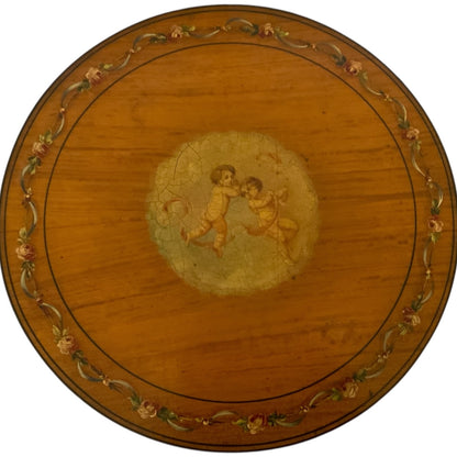Antique Late Victorian Hand-Painted Satinwood Ladies Sewing Work Table England c. 1880–1900