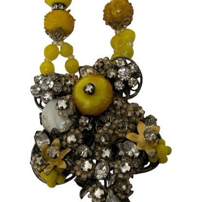 Vintage Original by Robert Yellow Glass Bead Rhinestone 3 pc. Parure Necklace Bracelet Earrings USA c. 1940s–1955