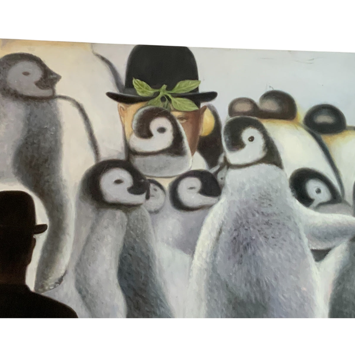 Original François Marie Lucet Mon Chapo Milon “Penguins, with Magritte Image” Monumental Oil COA USA 2019