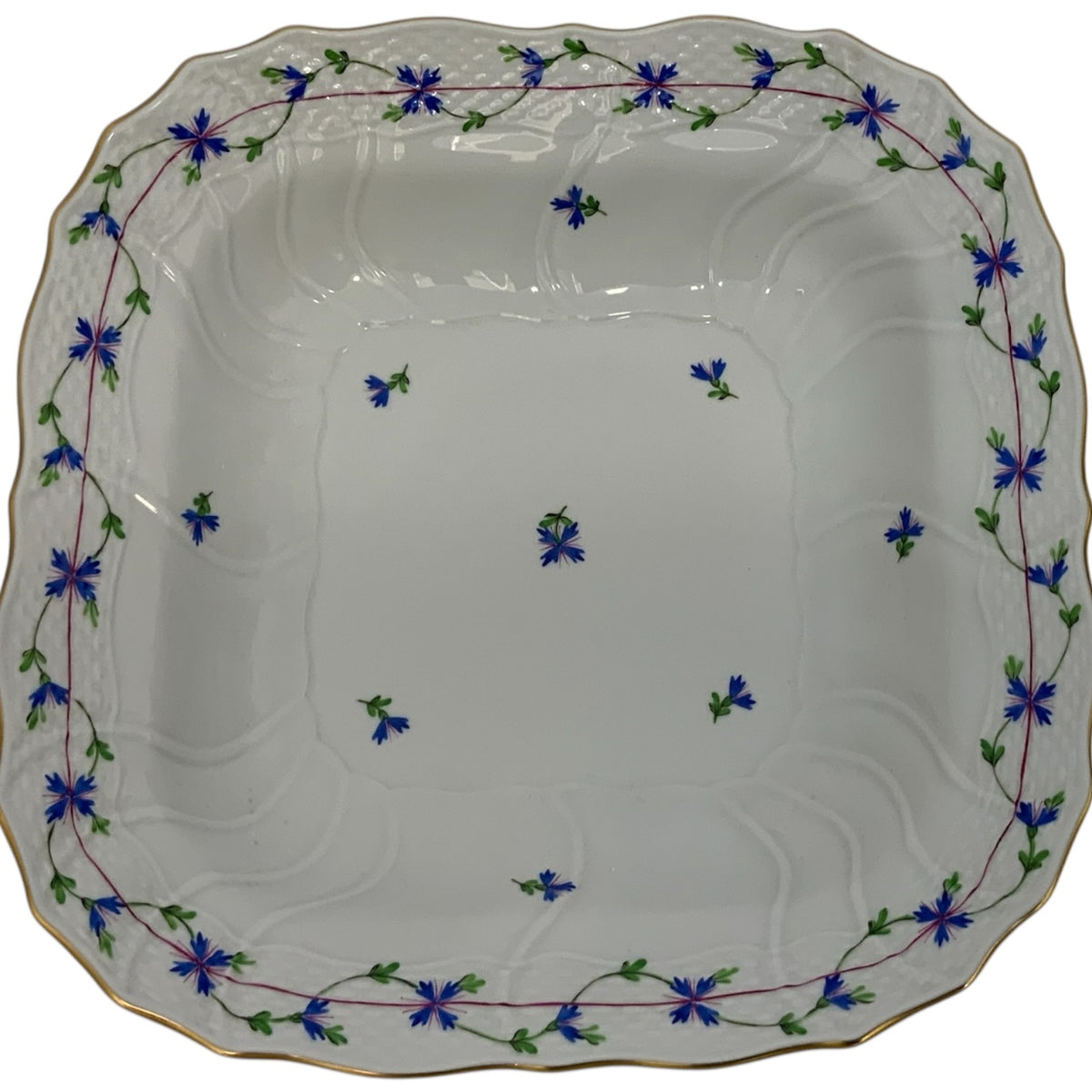 Vintage Herend Blue Garland PBG Large Square Fruit Serving Bowl Model 1181 Hungary c. 1980s