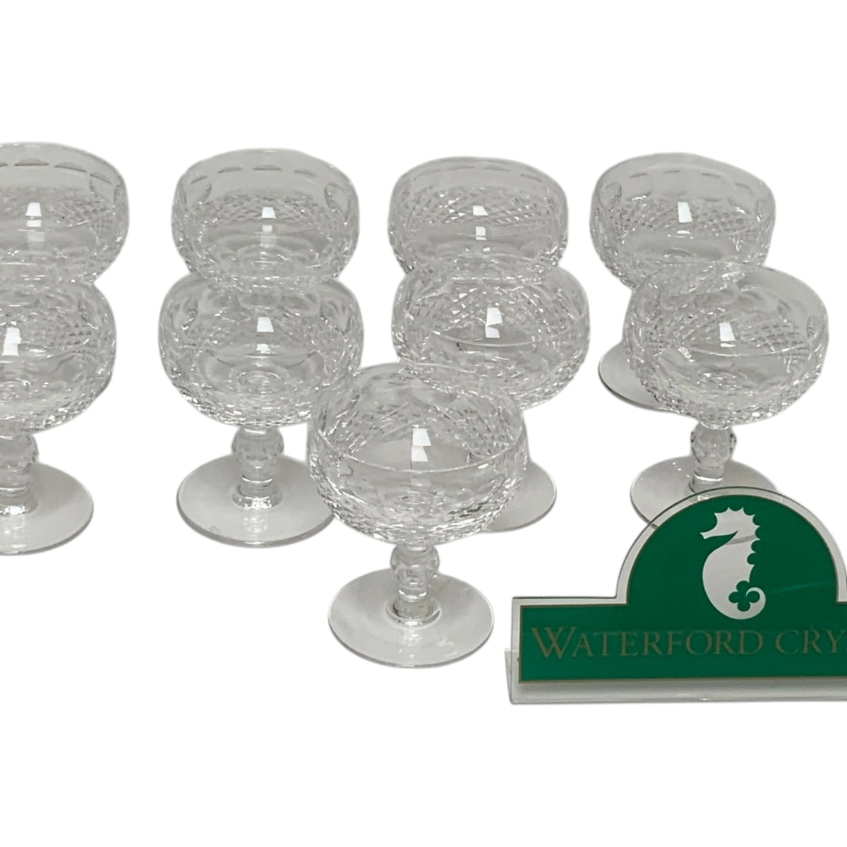 Set of 9 Vintage Waterford Crystal Colleen Short Stem Champagne Coupes / Tall Sherbet Glasses Made in Ireland 1968-2018 Mint