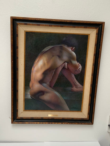 Wade Reynolds (1929-2011) Kneeling Male Nude Oil on Canvas USA 1976