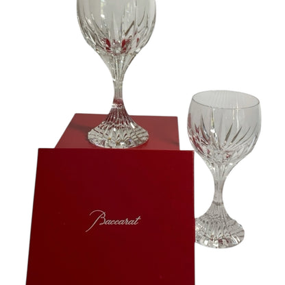 Pair Vintage Baccarat Massena Water Goblet Crystal No Trim 7” Mint Made in France 1979