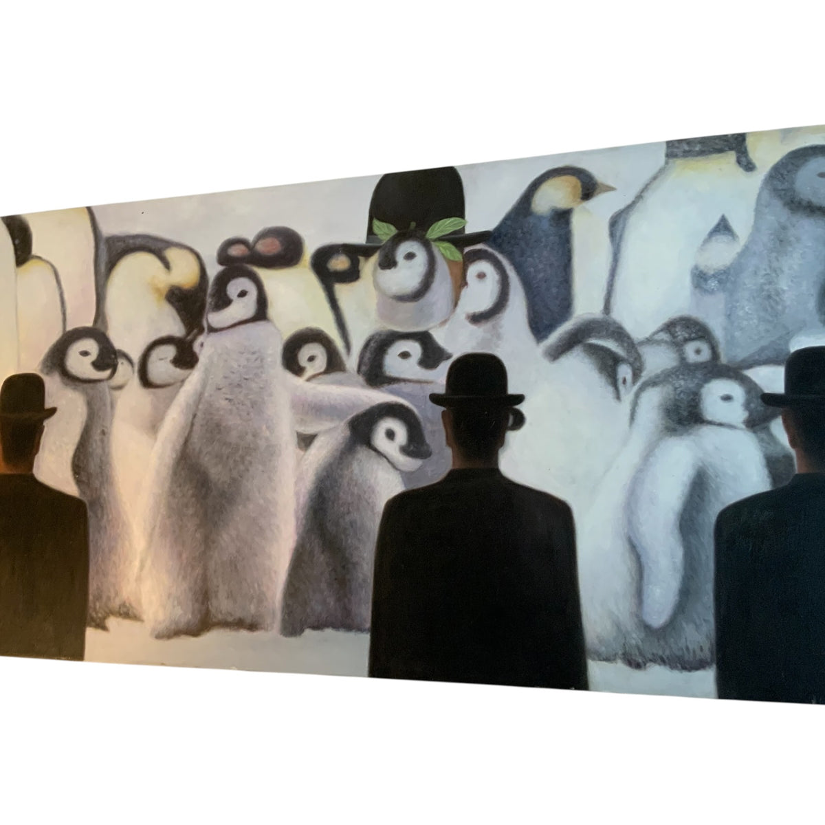 Original François Marie Lucet Mon Chapo Milon “Penguins, with Magritte Image” Monumental Oil COA USA 2019