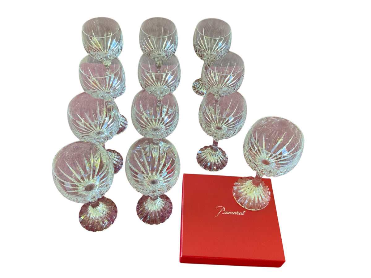 Set of 12 Baccarat Massena White Wine Glasses Crystal No Trim 6-3/8” Mint Made in France 1979