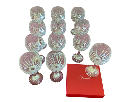 Set of 12 Baccarat Massena White Wine Glasses Crystal No Trim 6-3/8” Mint Made in France 1979