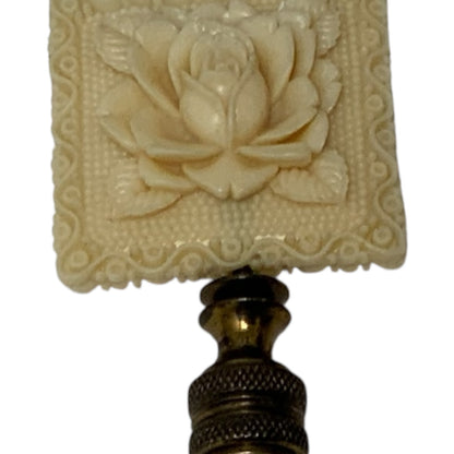 Antique Chinese Republic Period Famille Rose Four Seasons Porcelain Lamp Pagoda Shade Celluloid Rose Finial c1920s-1930s