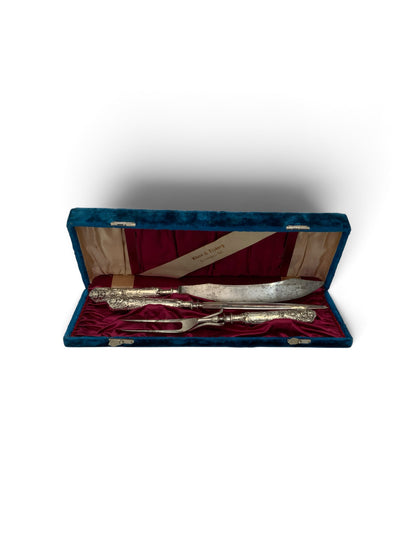 Antique Reed & Barton Renaissance Silverplate 3-Piece Roast Carving Set in Original Klune & Floberg Case USA c. 1890–1910