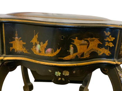 Antique Burgauté Black Lacquer & Mother-of-Pearl Sewing Table Circa 1850–1880