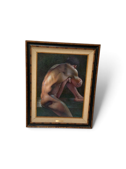 Wade Reynolds (1929-2011) Kneeling Male Nude Oil on Canvas USA 1976