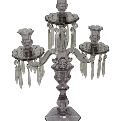 Antique Heisey Glass Puritan 3-Light Candelabra #300 Complete Prisms Sun Purple Tint c.1904-1915
