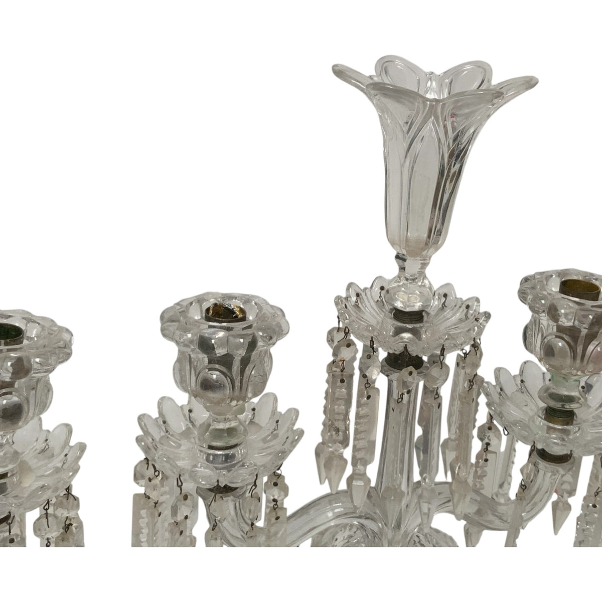 Vintage Pair 14" Modular Crystal 3-Light Candelabras Threaded European Lead Crystal Complete with Prisms