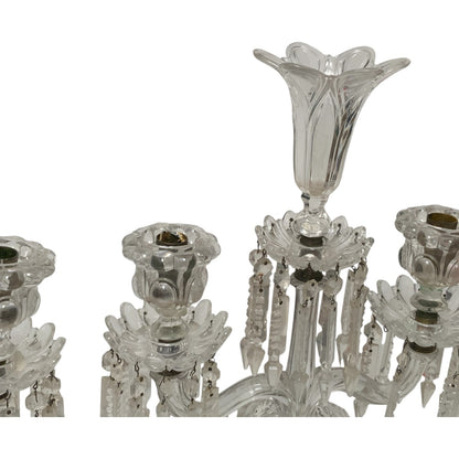 Vintage Pair 14" Modular Crystal 3-Light Candelabras Threaded European Lead Crystal Complete with Prisms
