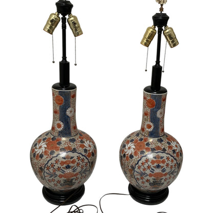 Fine Pair of Antique Japanese Imari Porcelain Baluster Vase Table Lamps Late Meiji Taisho Period, c. 1900–1920s