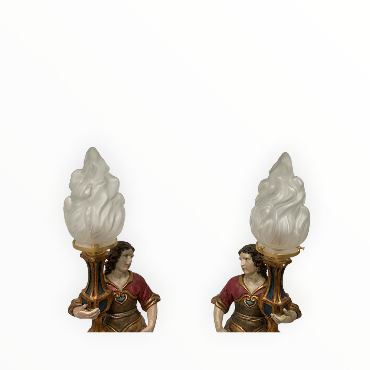 Vintage Pair of Maitland-Smith Italian Baroque Style Figural Table Lamps Italy 1980s-1990s