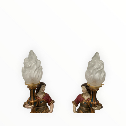 Vintage Pair of Maitland-Smith Italian Baroque Style Figural Table Lamps Italy 1980s-1990s