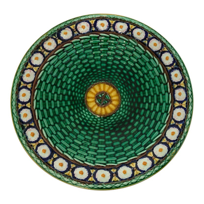 Antique Wedgwood Stanley Pattern Victorian Majolica Basket Weave Floral Plate England c. 1870s