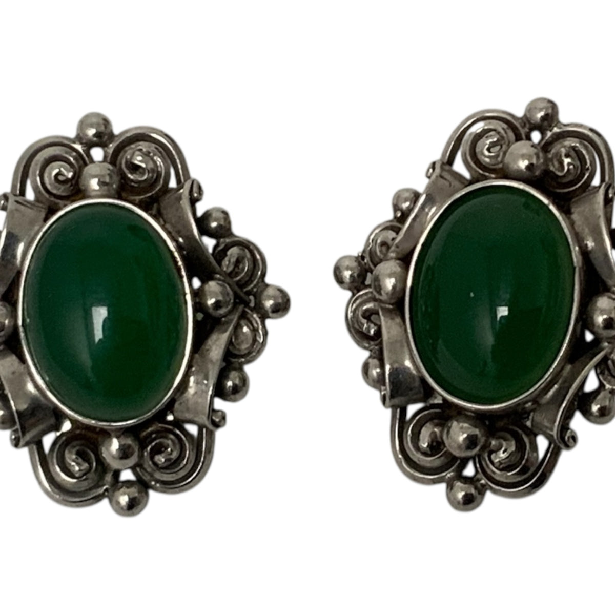 Antique Fratelli Peruzzi Florence 800 Silver Green Onyx Jewelry Suite Bracelet Earrings Ring Italy c. 1920s-1930s