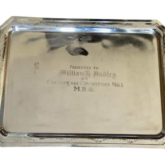 Antique Masonic Silver-Plated Sandwich Tray Chesapeake Consistory No.1 M.R.S. c. 1890–1920