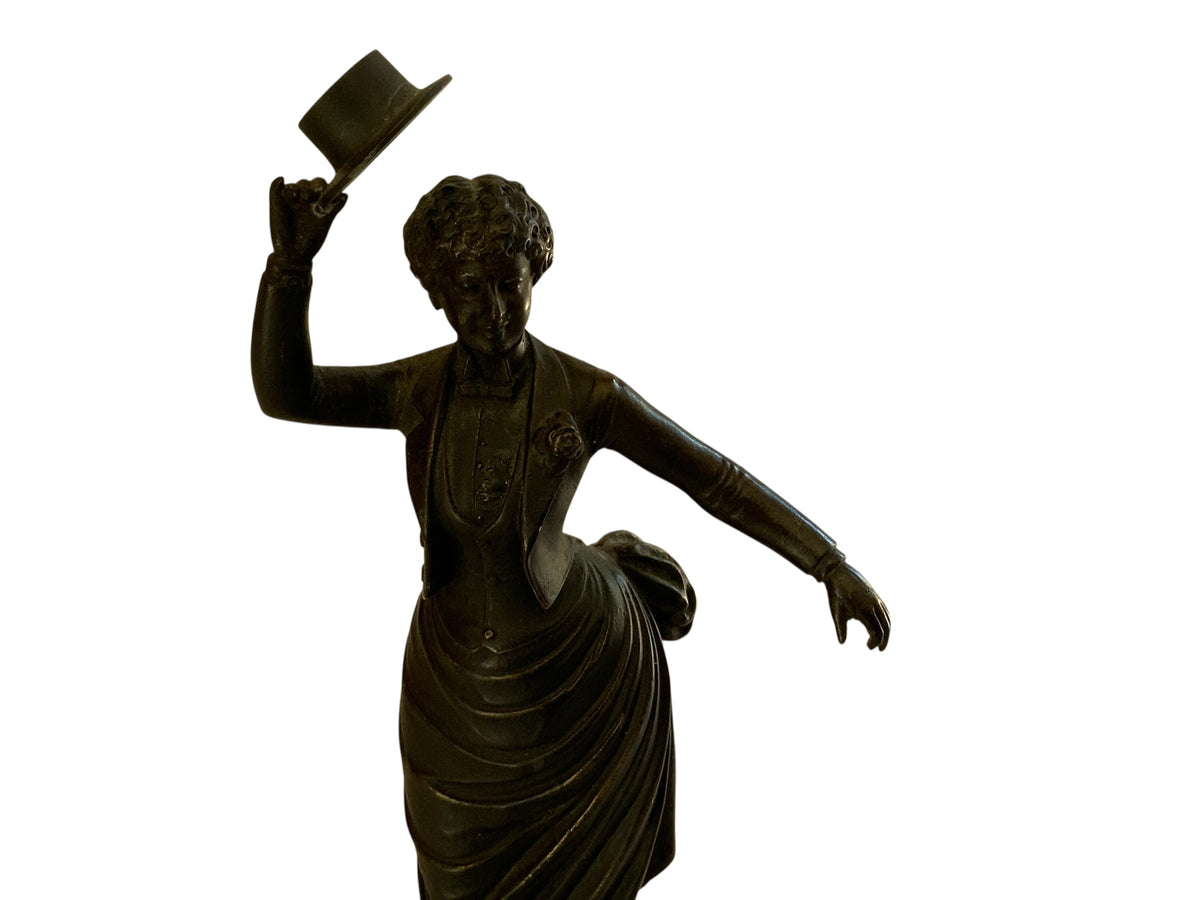 Art Deco Victorian Style Stage Girl Dancer Bronze Figurine Marble Base