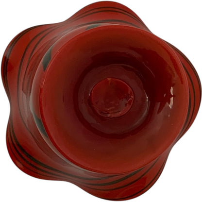 Vintage Hand Blown Studio Art Cased Glass Heart & Vine Ruffled Applied Bottom Vessel c. 1970s