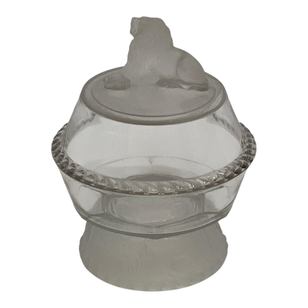 Antique Gillinder & Sons 8" Frosted Lion Covered Glass Compote Low Form America c. 1876–1900