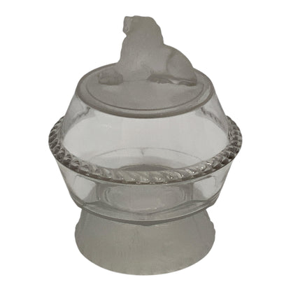 Antique Gillinder & Sons 8" Frosted Lion Covered Glass Compote Low Form America c. 1876–1900