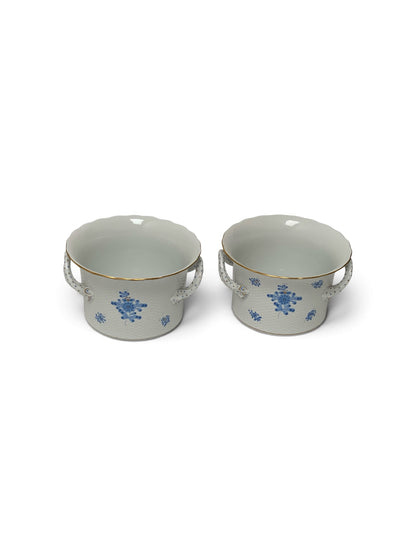 Pair of Large Herend Hungary Waldstein Blue #7239 Porcelain Cachepots 1948-1980s