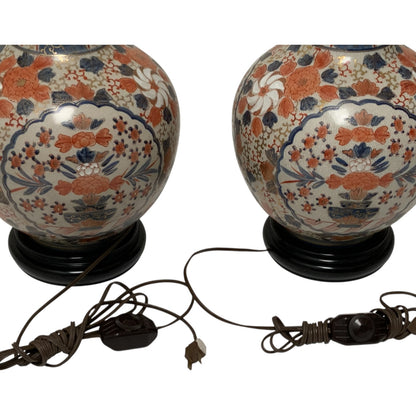 Fine Pair of Antique Japanese Imari Porcelain Baluster Vase Table Lamps Late Meiji Taisho Period, c. 1900–1920s