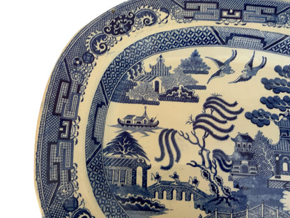 Antique Massive 19.5" Blue Willow Turkey Platter Unmarked Staffordshire English Transferware Flawless England 1830–1860