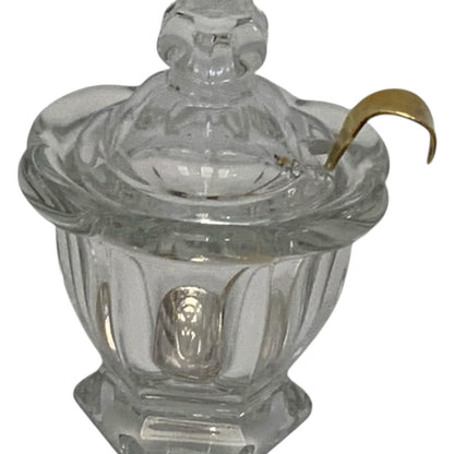 Vintage Baccarat Harcourt Missouri Crystal Mustard Jam Condiment Jar with Gold-Plated Spoon France c. 1960-1980s