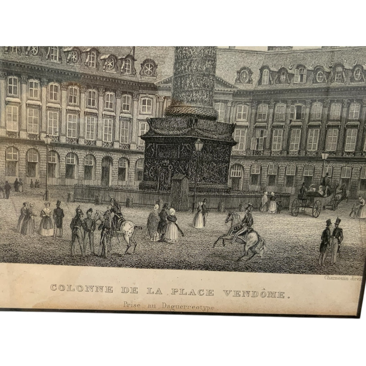Antique 1840s Chamouin Paris Engraving Place Vendome Daguerreotype Provenance Custom Framed by J. Pocker & Son, NYC