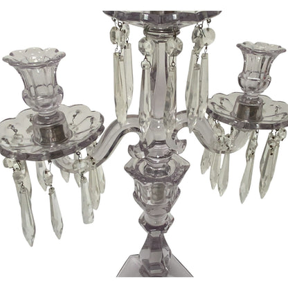 Antique Heisey Glass Puritan 3-Light Candelabra #300 Complete Prisms Sun Purple Tint c.1904-1915