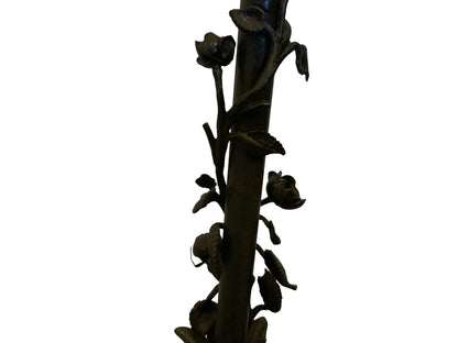 Vintage 1920s Spanish Revival Wrought Iron Bridge Floor Lamp with Ruffled Sunset Art Glass Shade Adjustable 55" - 67" 1920s-1930s