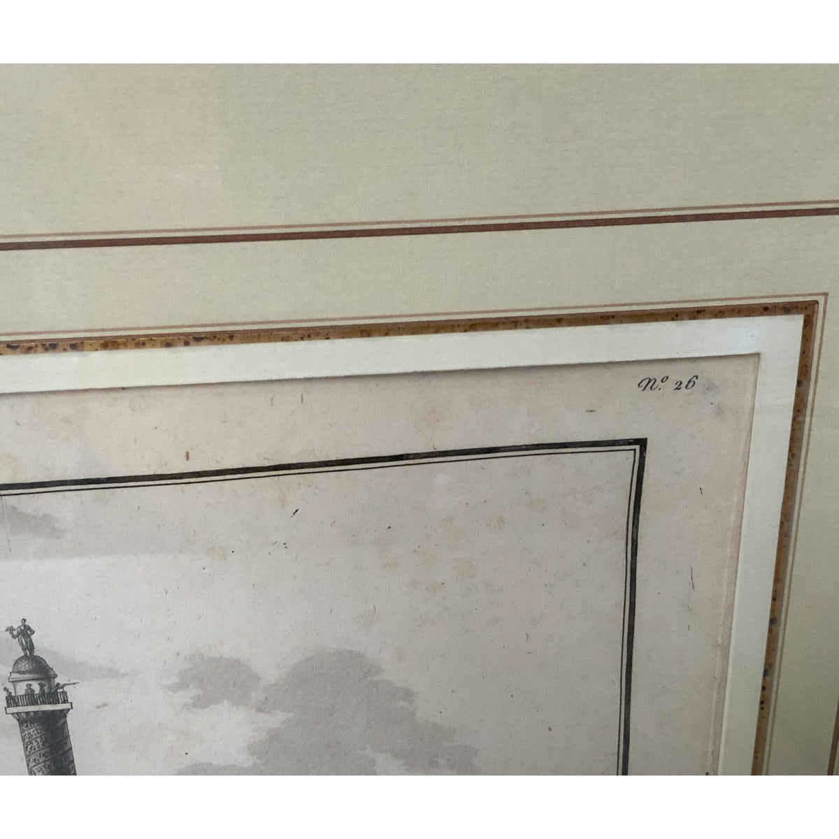 Pair of 19th C. French Architectural Engravings of Place Vendôme Custom Framed by J. Pocker & Son, NYC