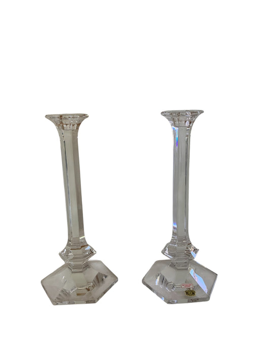 Vintage Val Saint Lambert Elysee 11.25" Crystal Candlesticks Made in Belgium 1980s-2000s NIB