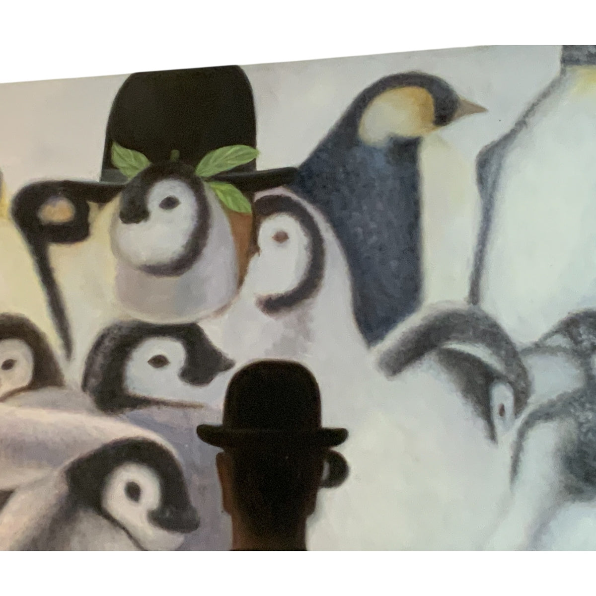 Original François Marie Lucet Mon Chapo Milon “Penguins, with Magritte Image” Monumental Oil COA USA 2019