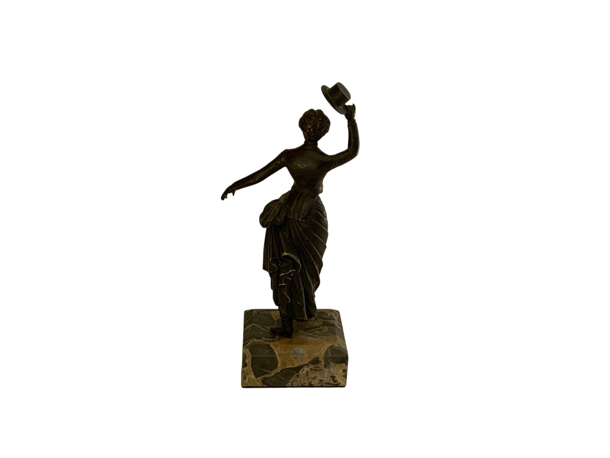 Art Deco Victorian Style Stage Girl Dancer Bronze Figurine Marble Base